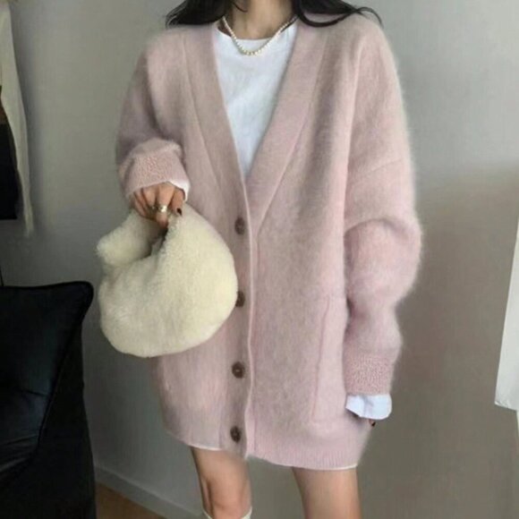 Pink Casual Women's button down Knit  Sweater Cardigan - Picture 6 of 7